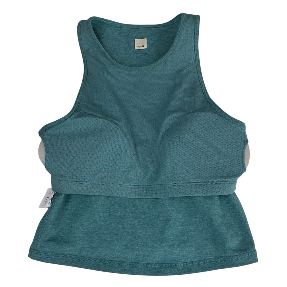 Vuori Elevation Pylo High Neck Crop Tank Teal - Picture 8 of 13